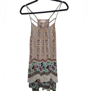 Altar'd State Tunic‎ Boho Strappy Layered Size Large Floral Criss Cross Front